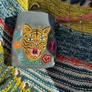 Min and Mon Grey Leather Tiger Pouch Charm